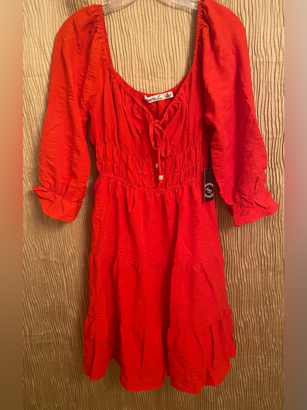 Liberty Love Bright Red Tie-Front Tiered Dress
